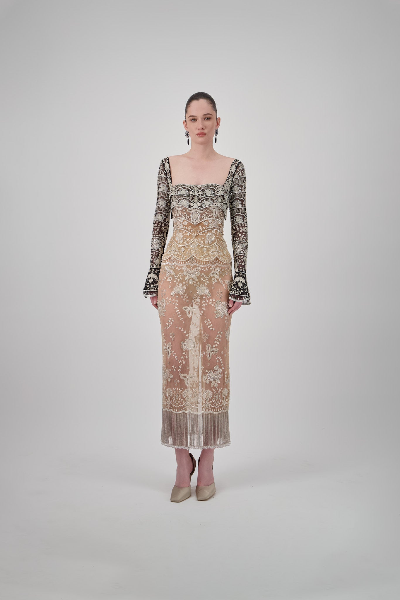 Beaded Tulle Midi Dress