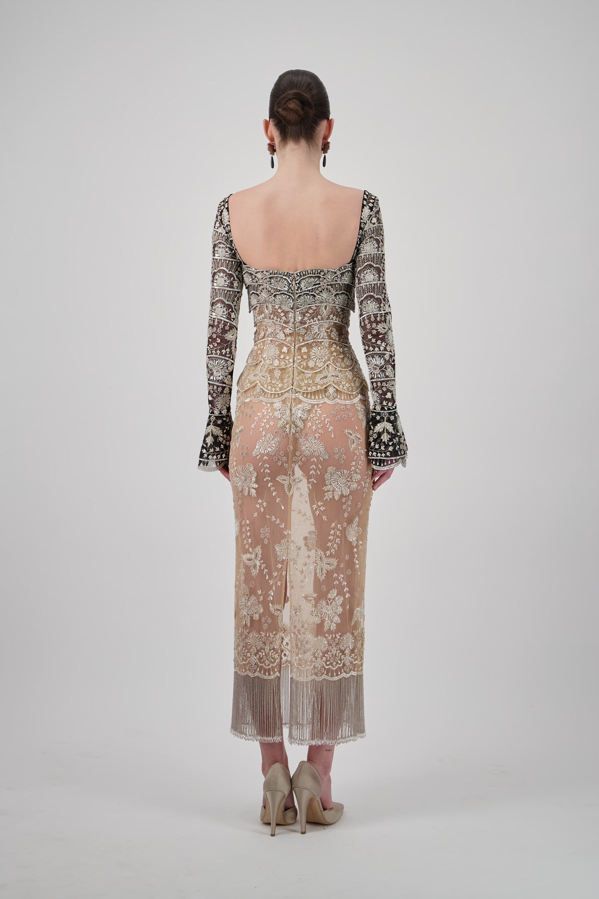 Beaded Tulle Midi Dress