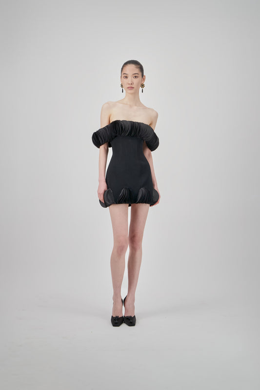 Off-Shoulder Crepe Short Dress