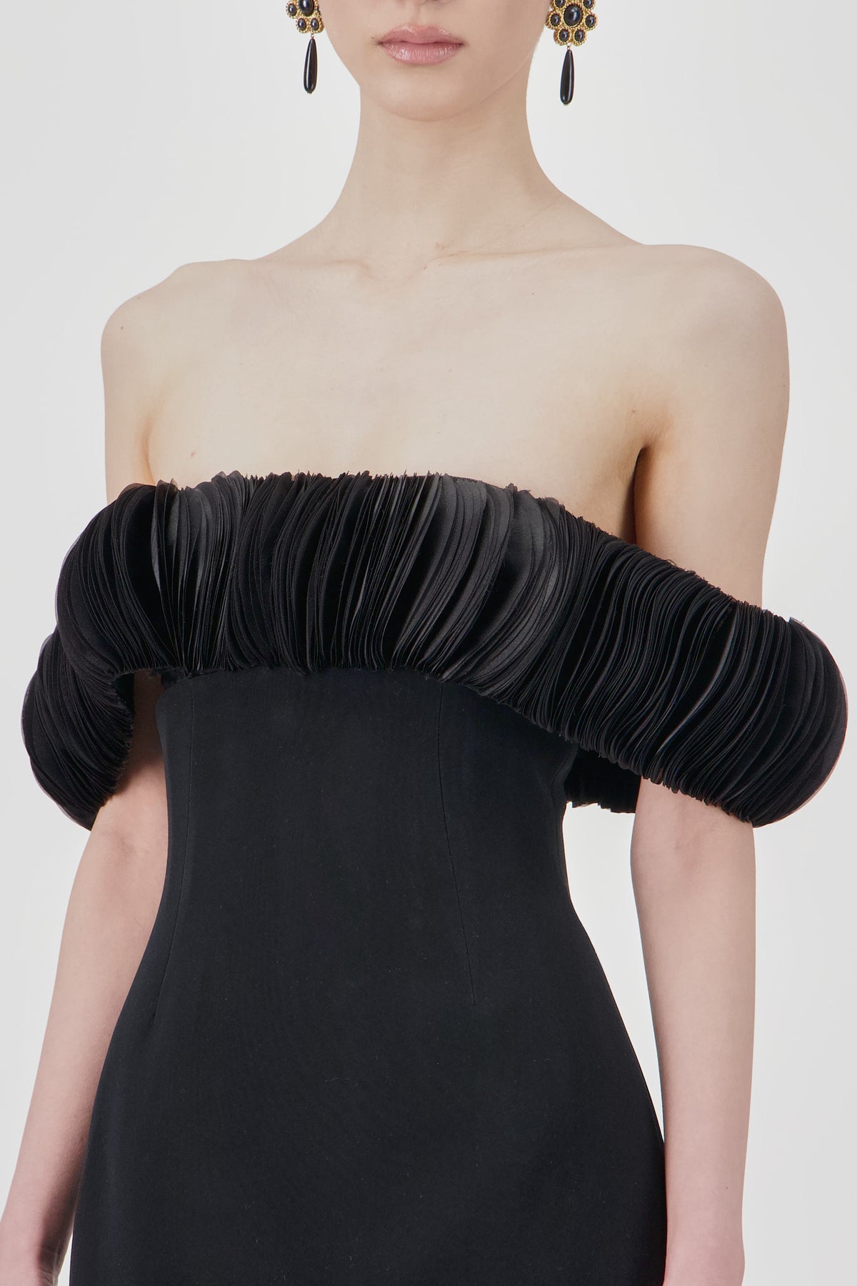 Off-Shoulder Crepe Short Dress