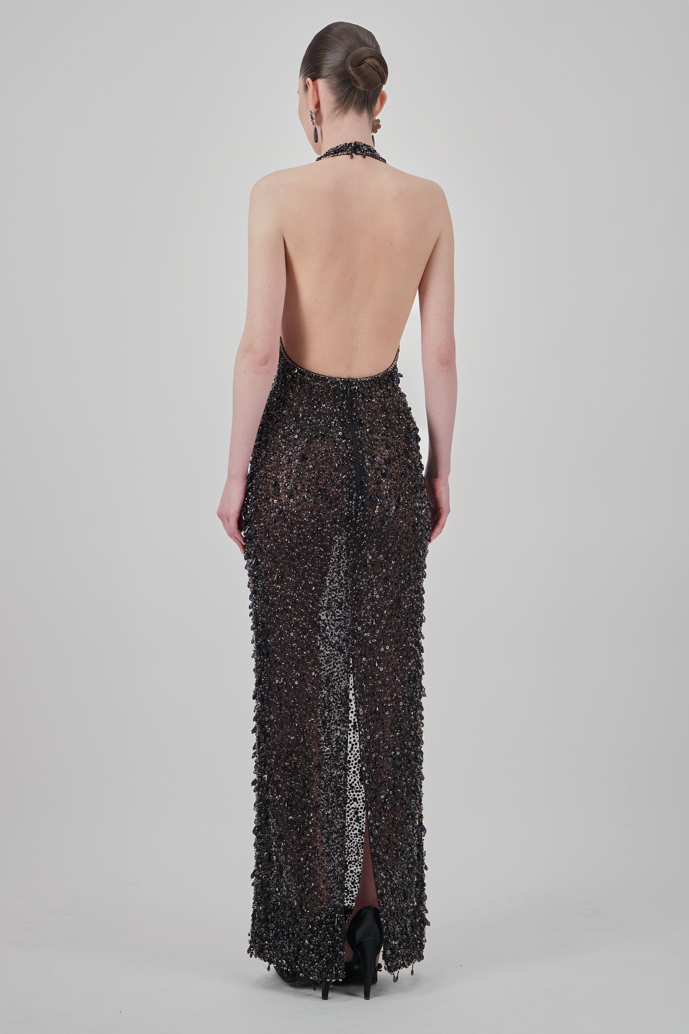 Beaded Open-Back Long Dress