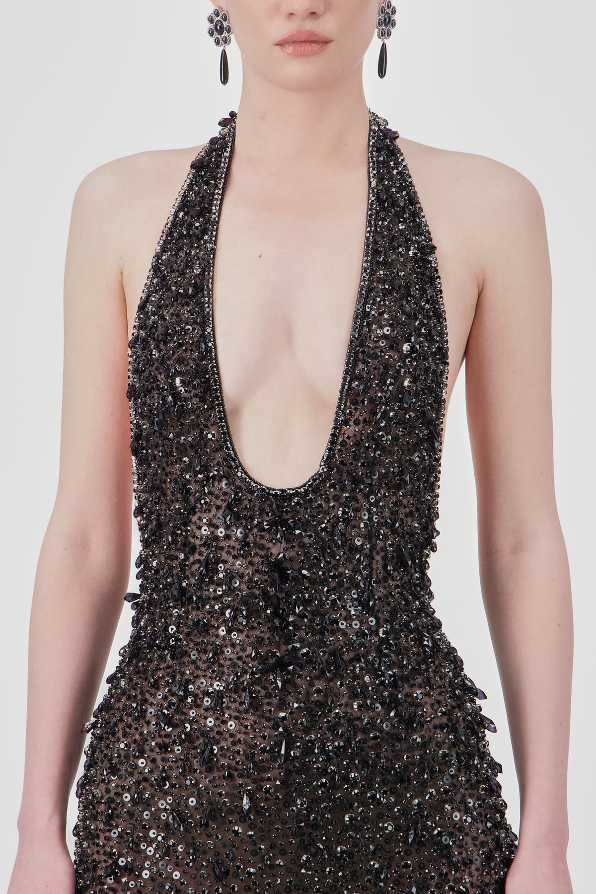 Beaded Open-Back Long Dress