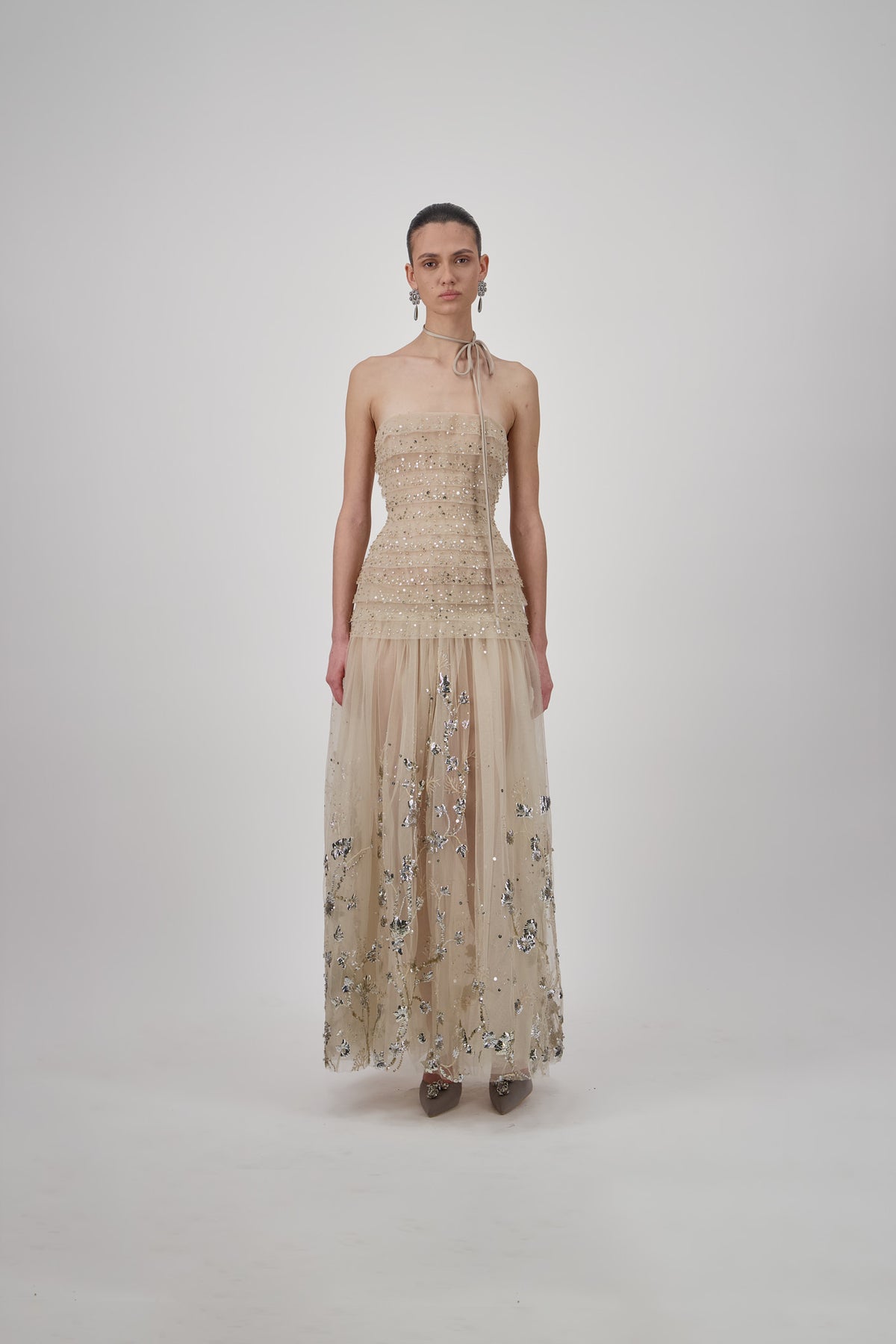 Strapless Tulle Midi Dress