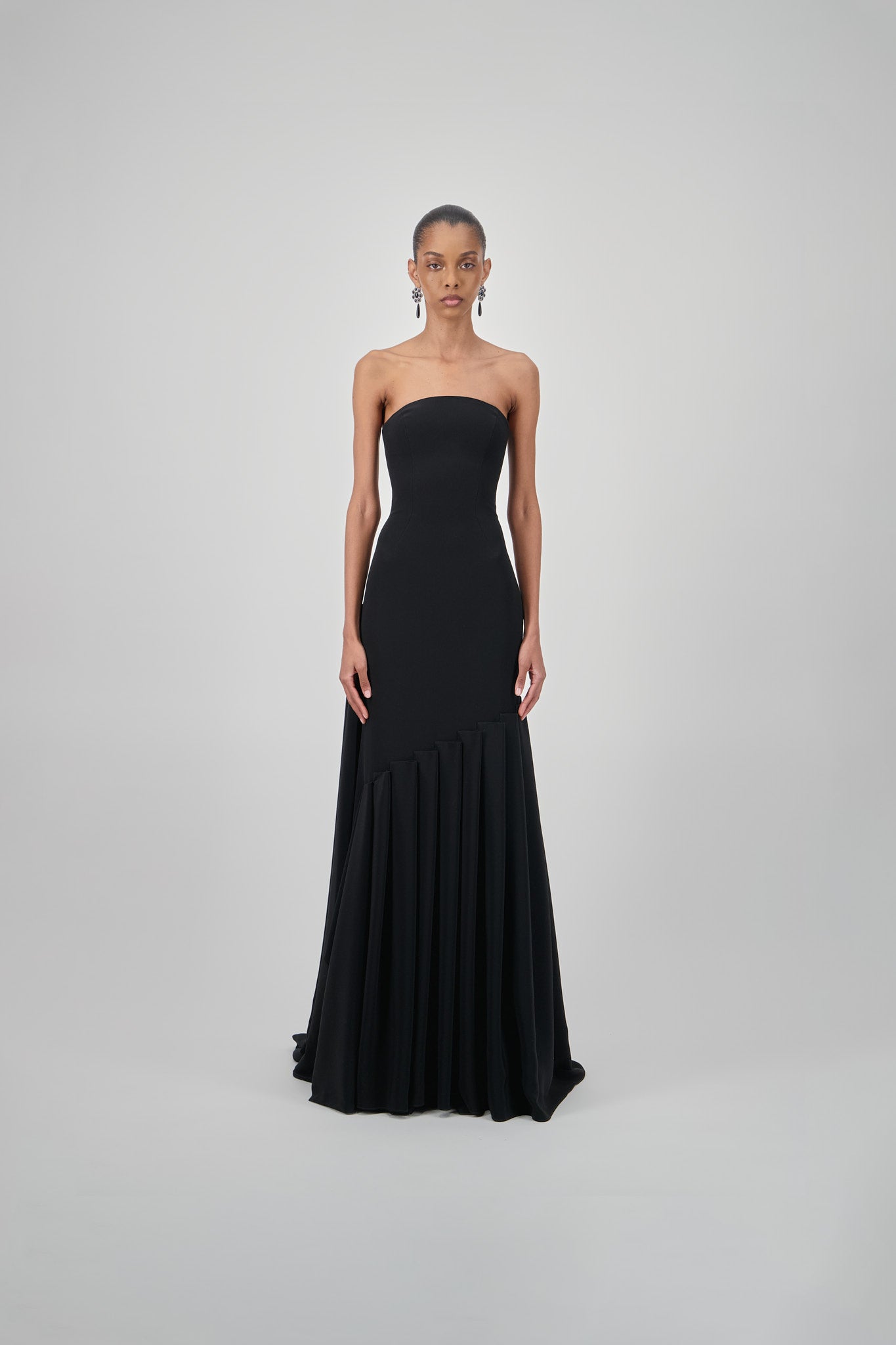 Strapless Crepe Pleated Long Dress