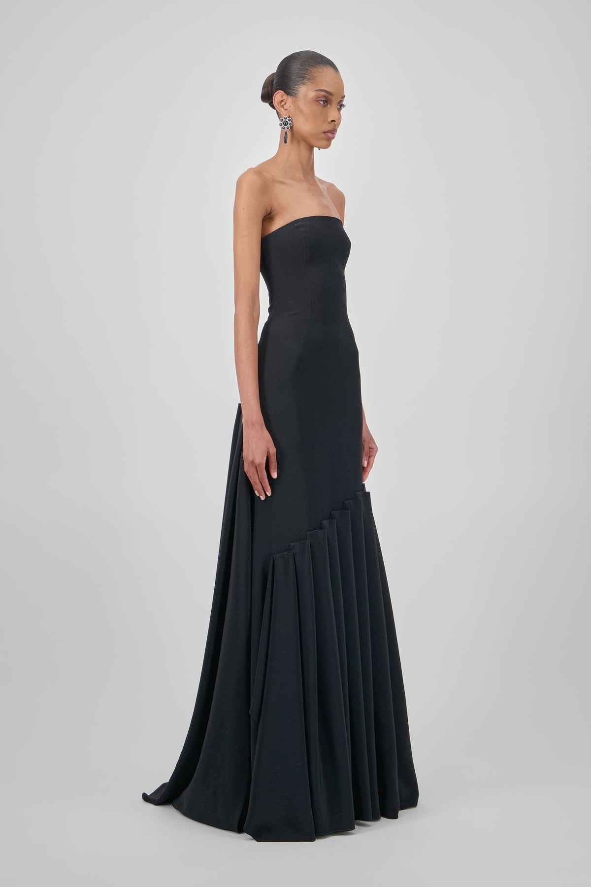 Strapless Crepe Pleated Long Dress
