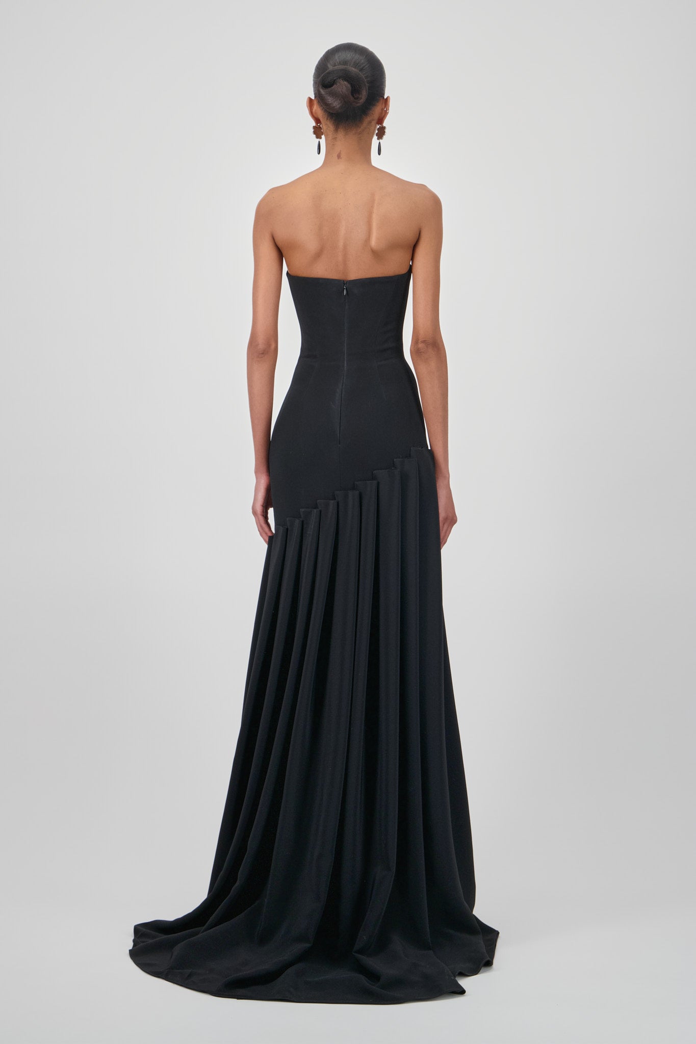 Strapless Crepe Pleated Long Dress