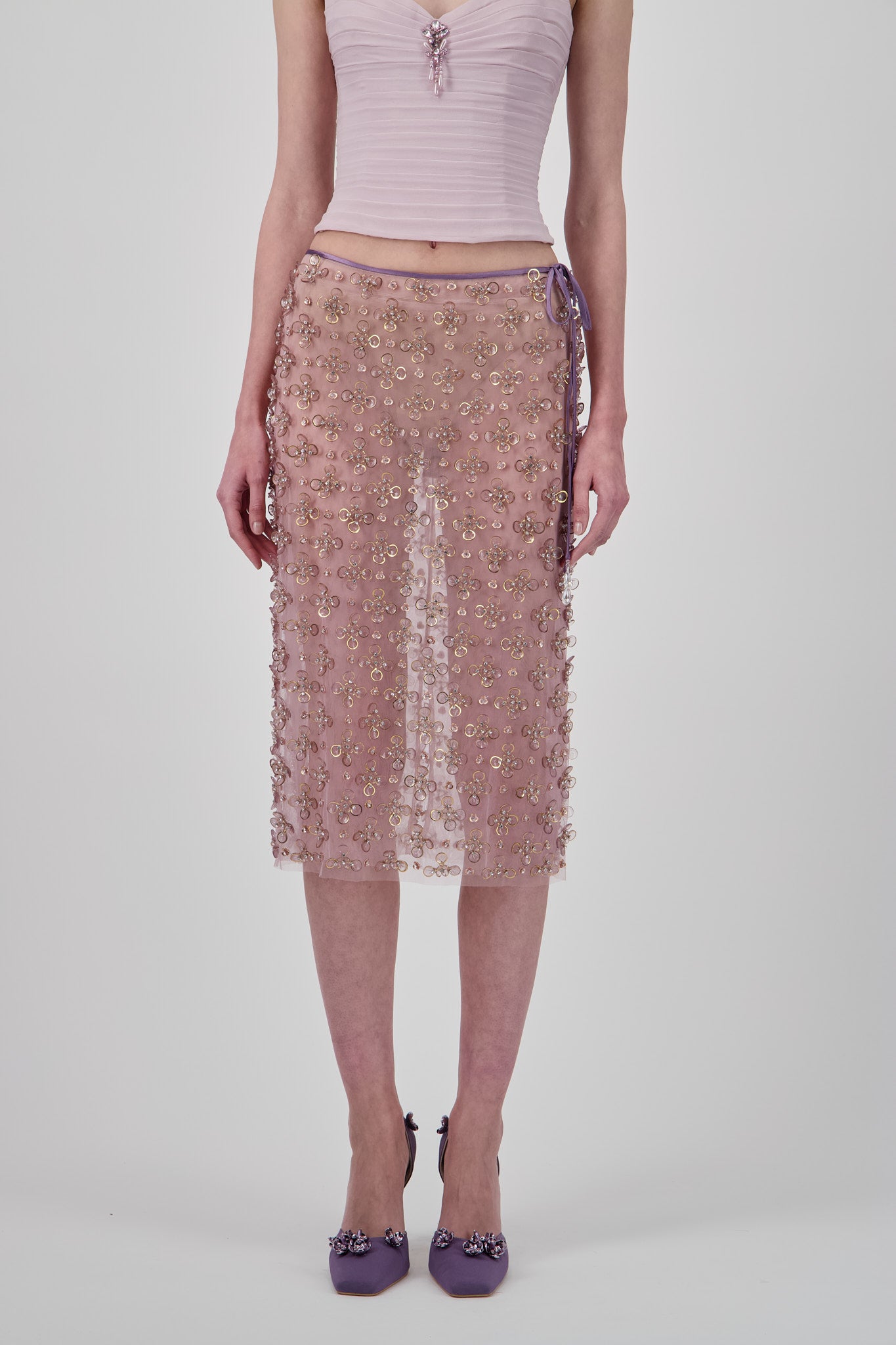 Beaded Tulle Floral Short Skirt