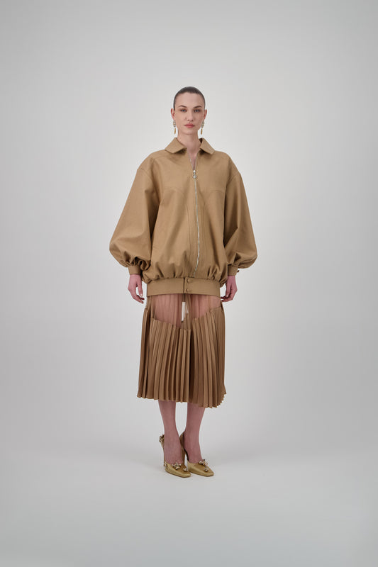 Tulle Pleated Midi Skirt