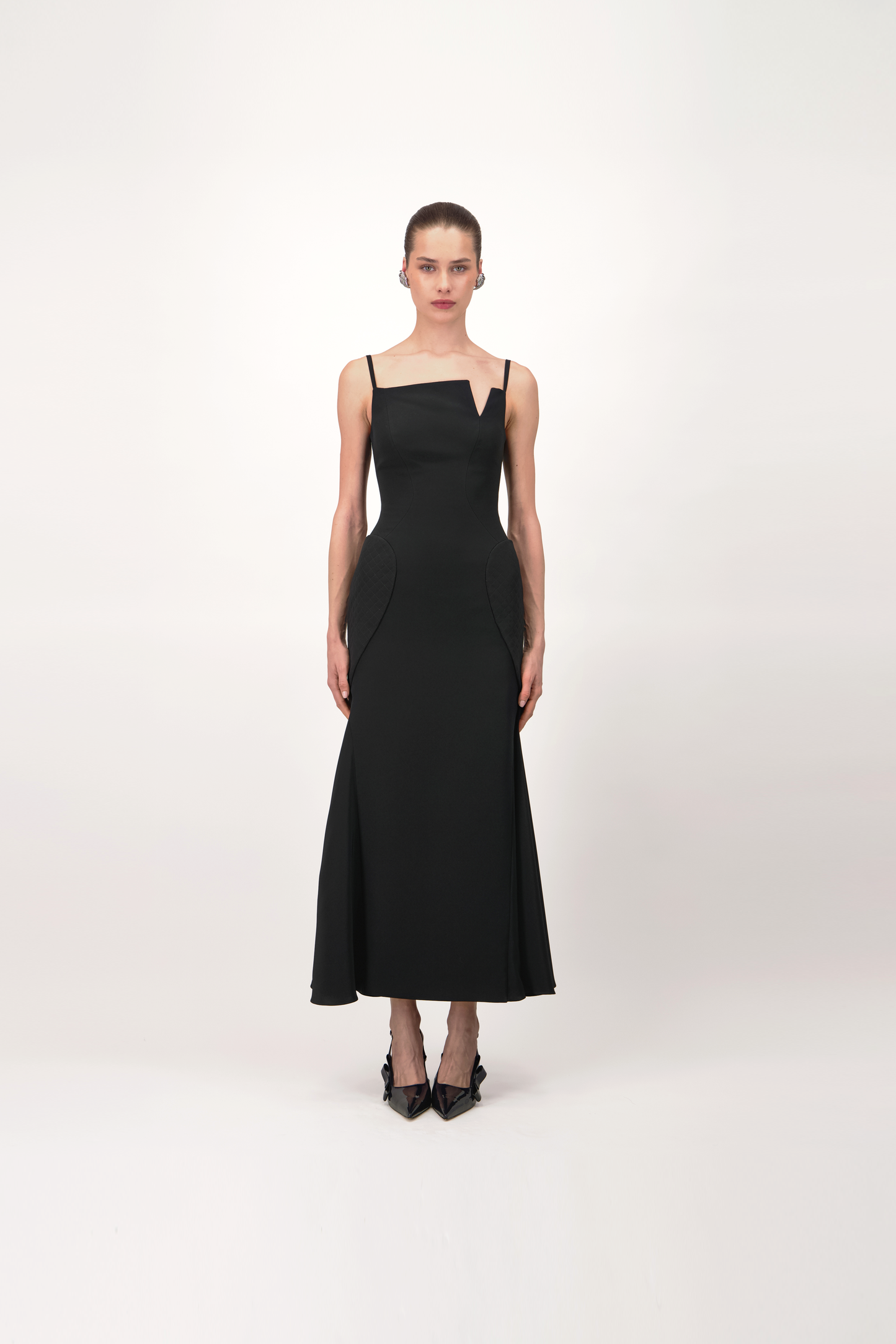 Panelled Crepe Midi Dress