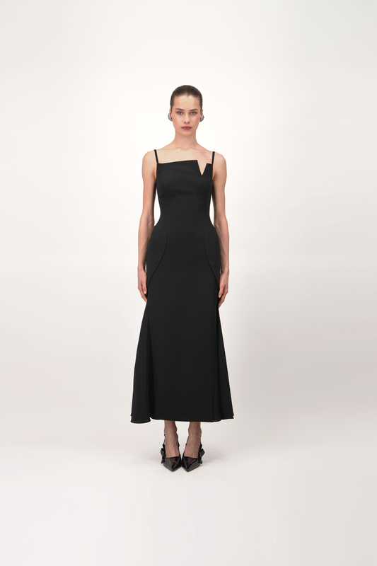 Panelled Crepe Midi Dress