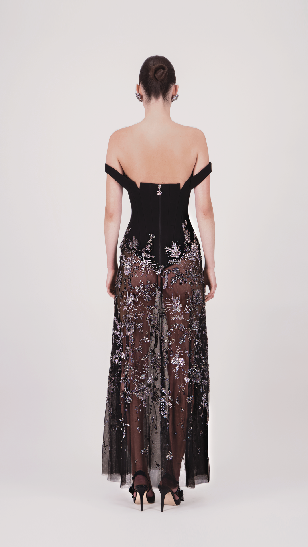 Off-Shoulder Embroidered Midi Dress