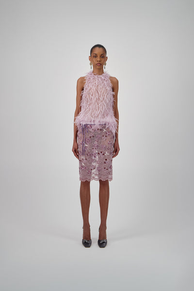 Beaded Crystallized Tulle Short Skirt