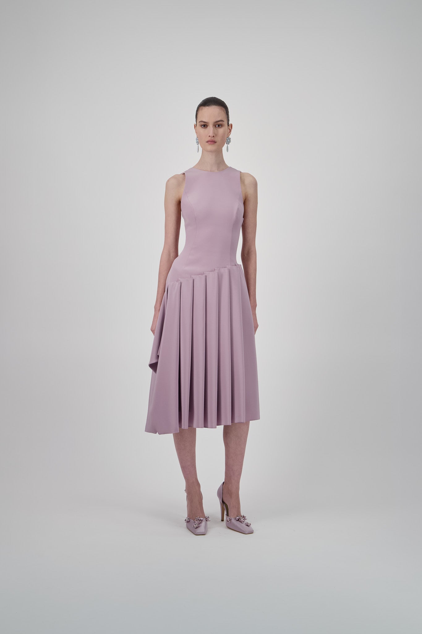 Asymmetrical  Pleated Midi Dress
