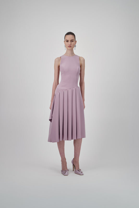 Asymmetrical  Pleated Midi Dress