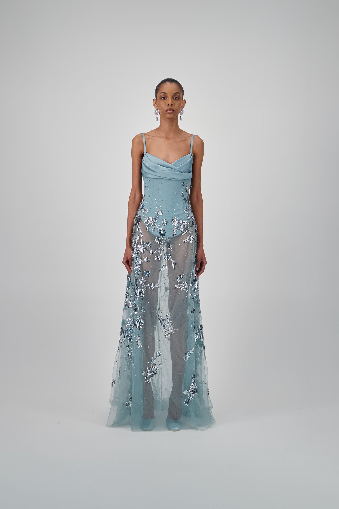 Satin Draped Long Dress
