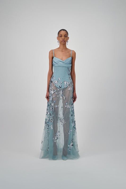Satin Draped Long Dress