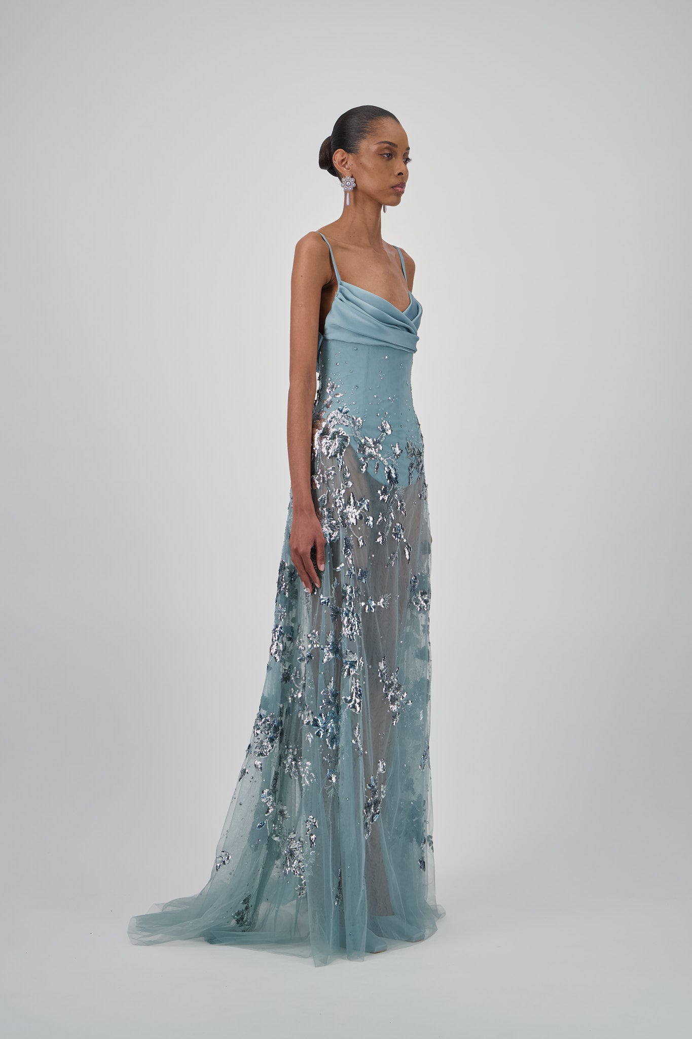 Satin Draped Long Dress