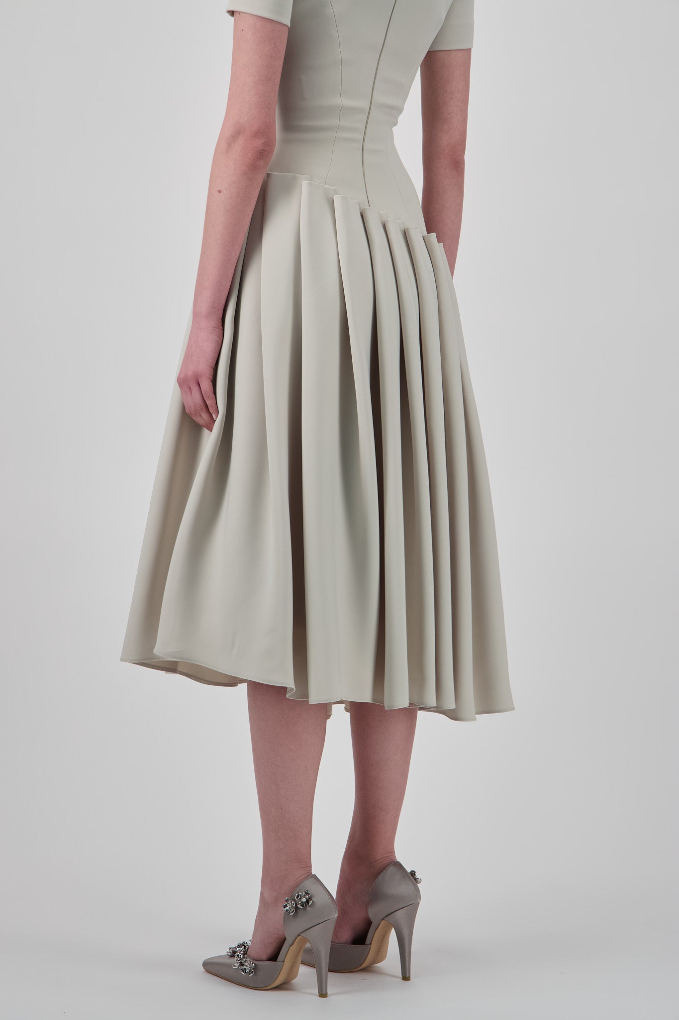 Asymmetrical Crepe Pleated Midi Dress