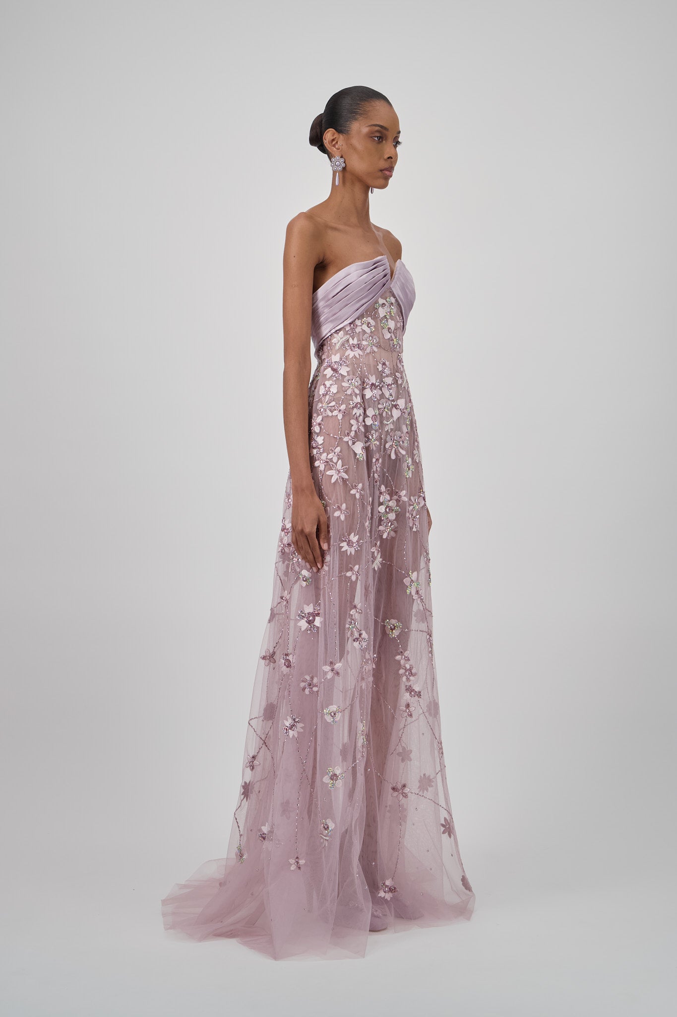 Beaded Floral Tulle Long Dress