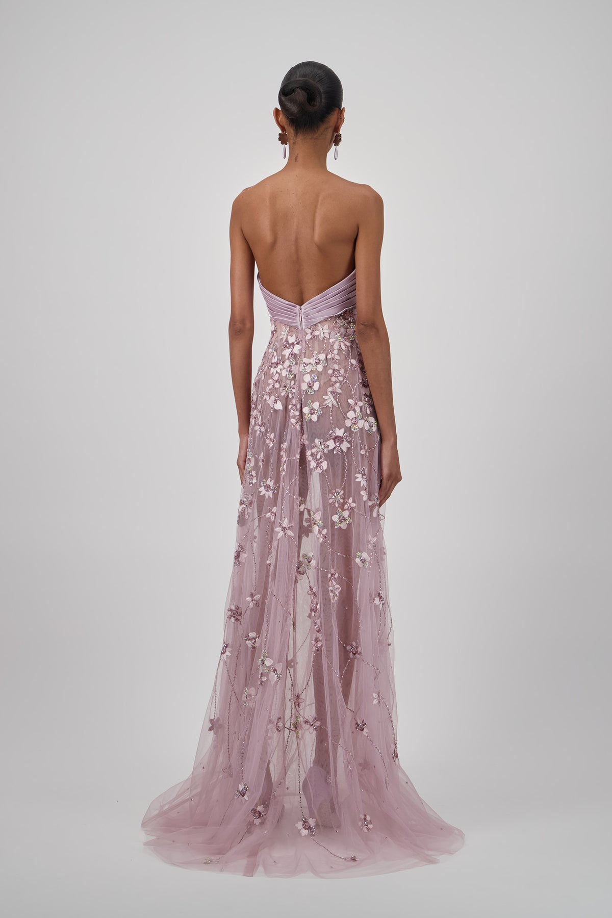 Beaded Floral Tulle Long Dress