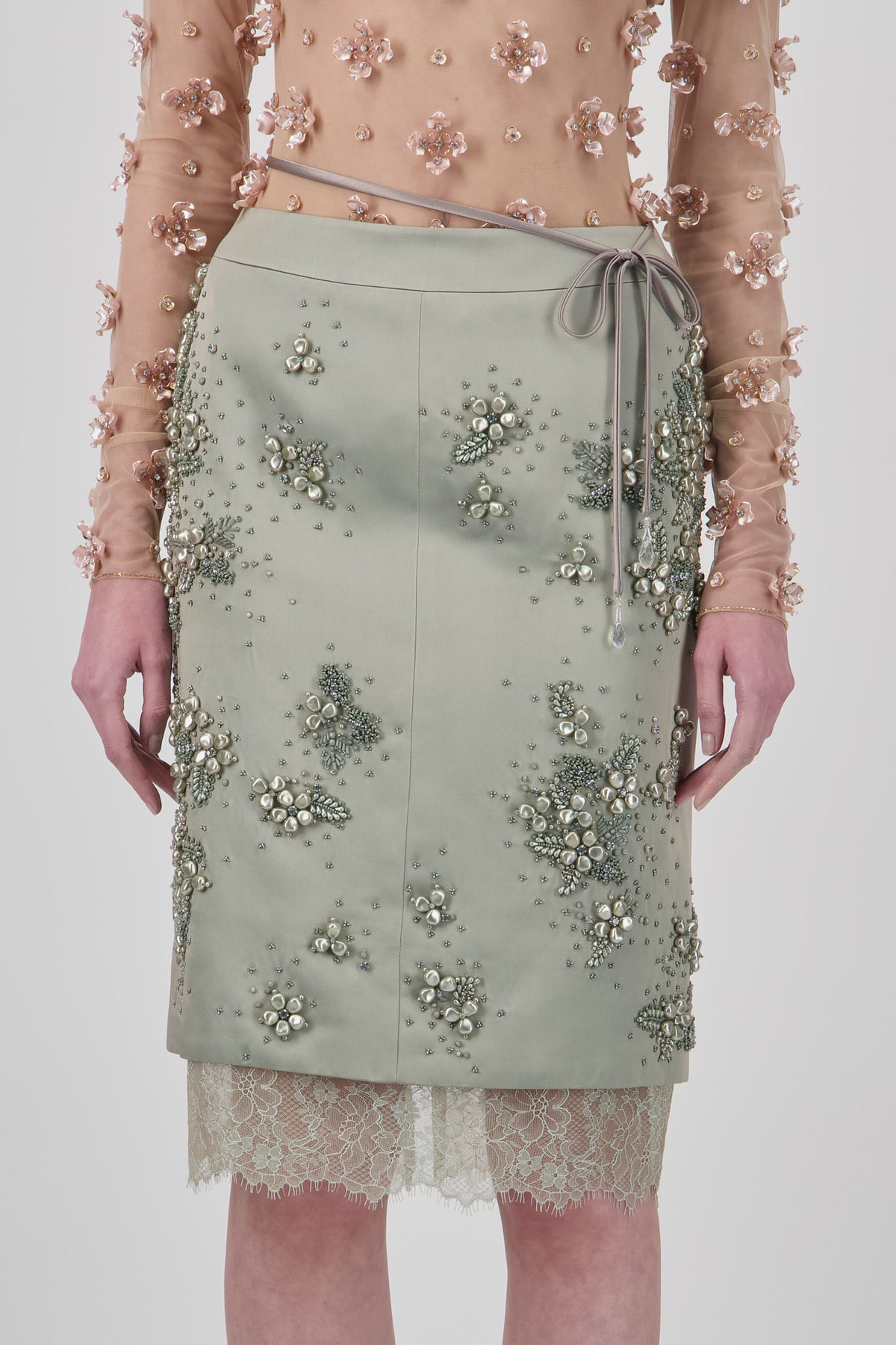 Satin Embellished Short Skirt