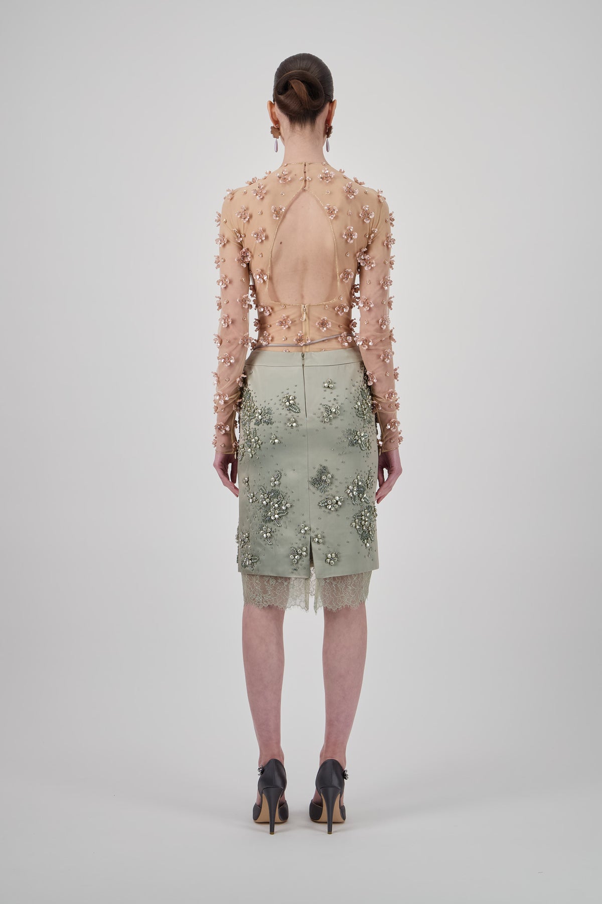 Floral Embellished Tulle Bodysuit