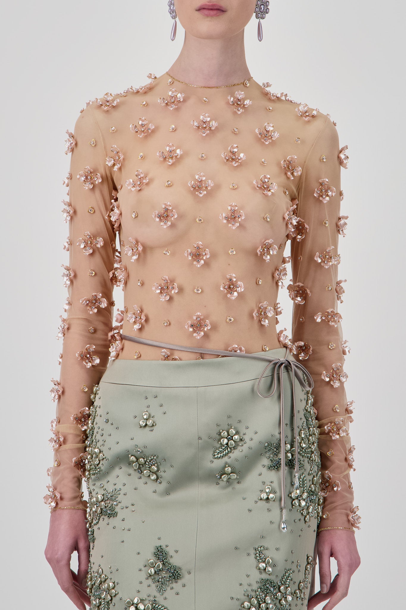 Floral Embellished Tulle Bodysuit