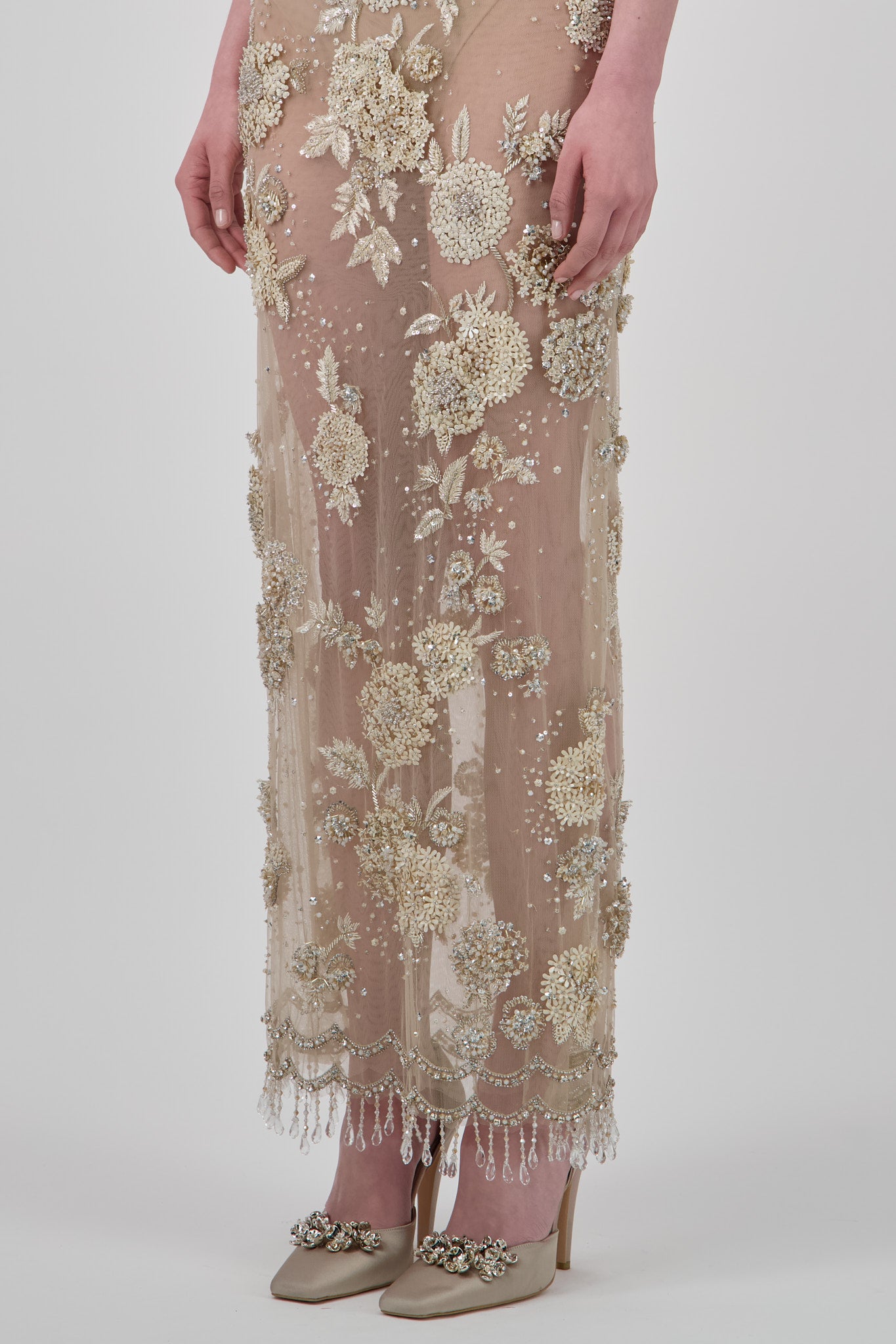 Beaded Tulle Long Dress