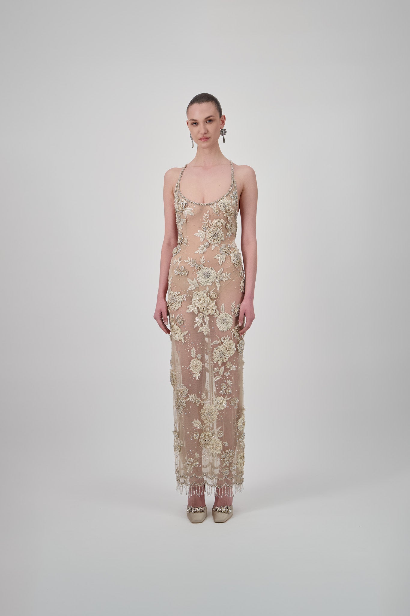 Beaded Tulle Long Dress