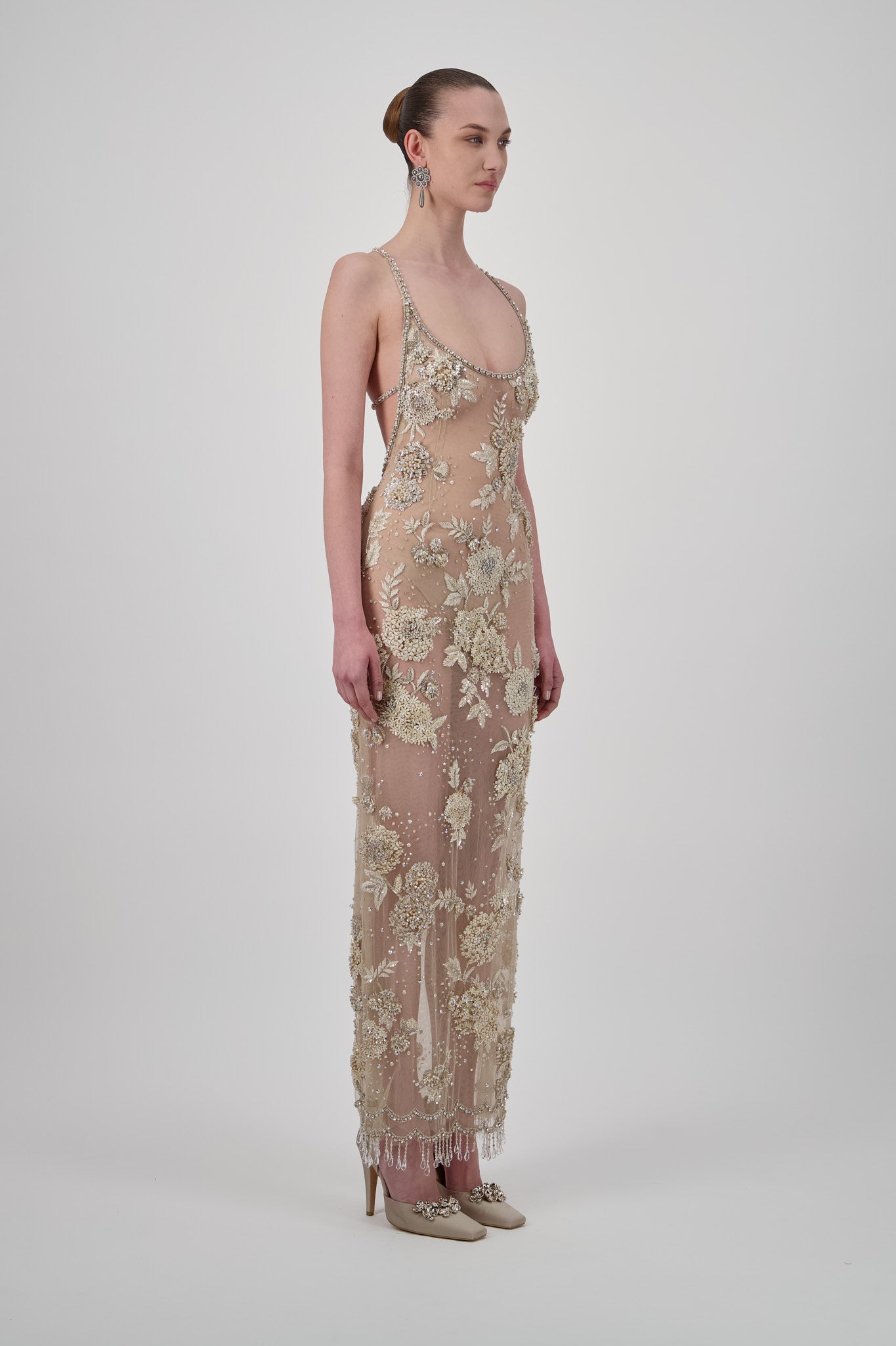Beaded Tulle Long Dress