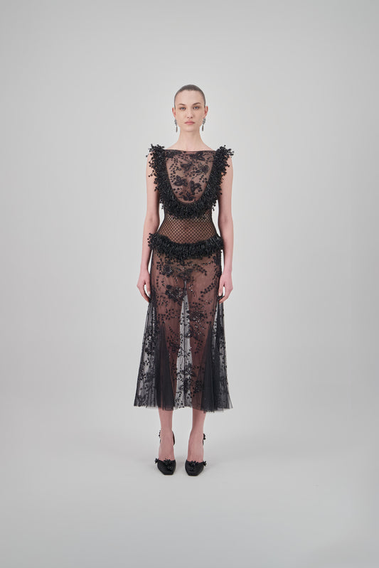 Embroidered Botanical Midi Dress