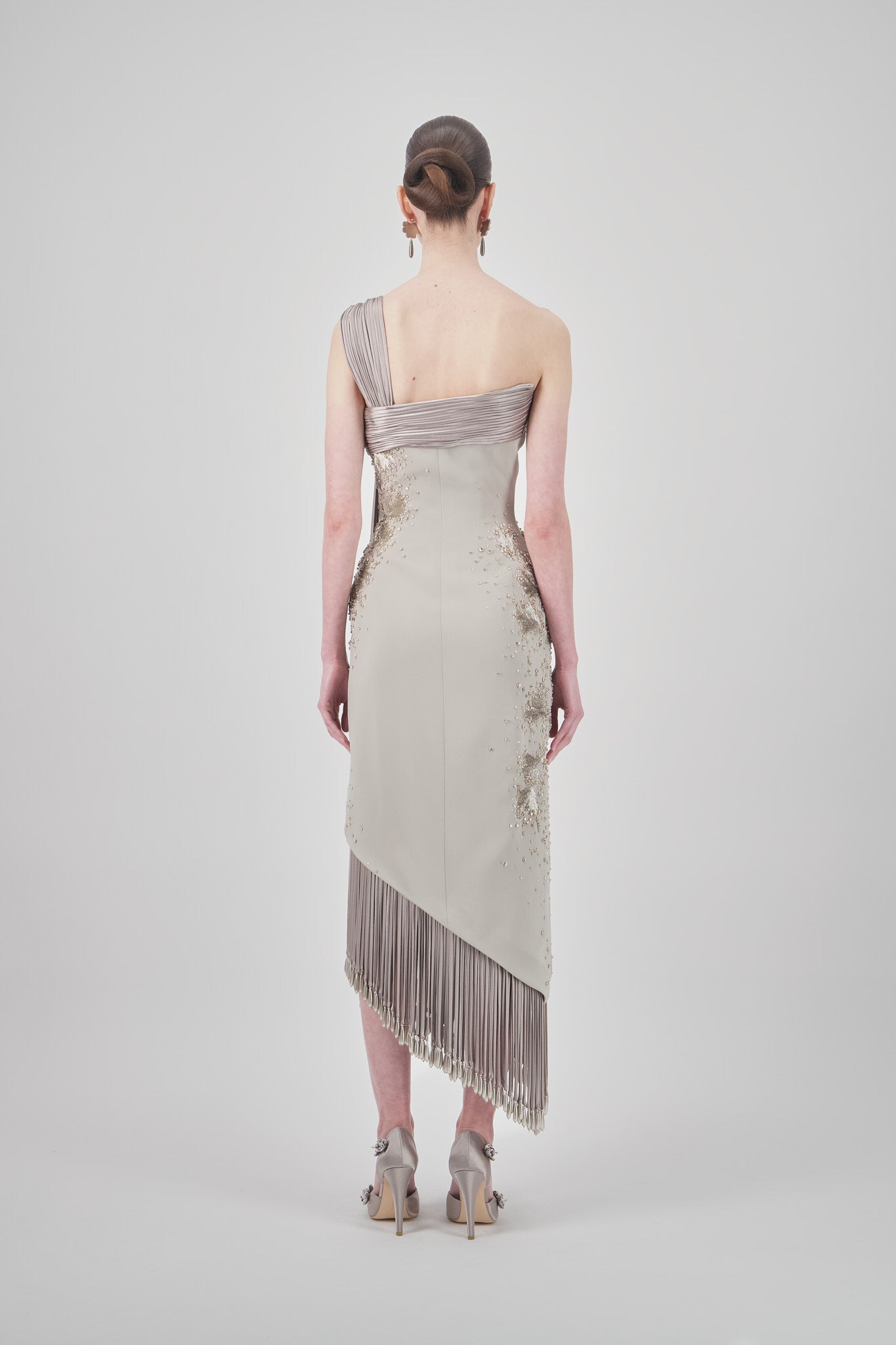One-Shoulder Crepe Midi Dress