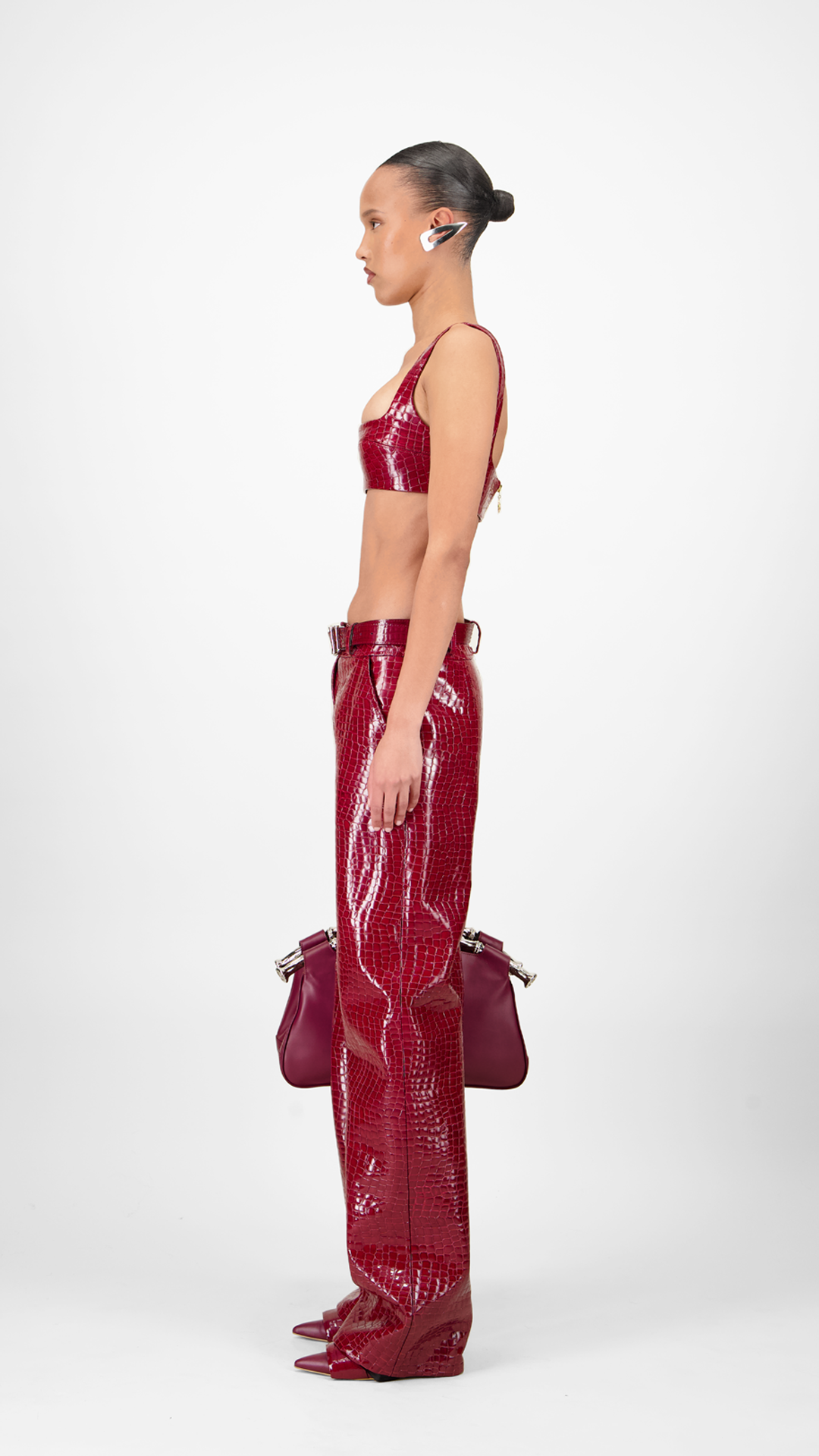 Croc-Embossed Leather Pants