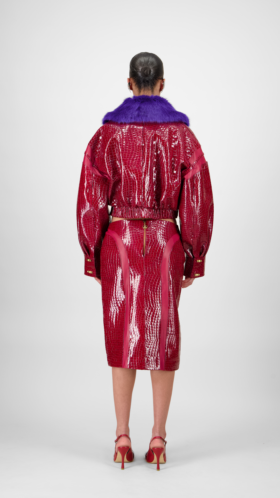 Croc-Embossed Leather Skirt