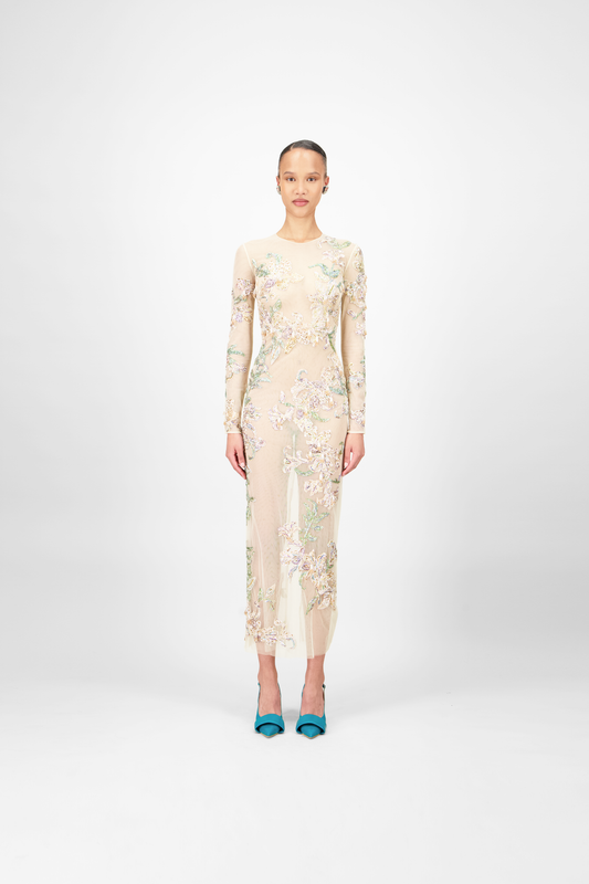 Floral Beaded Midi Dress