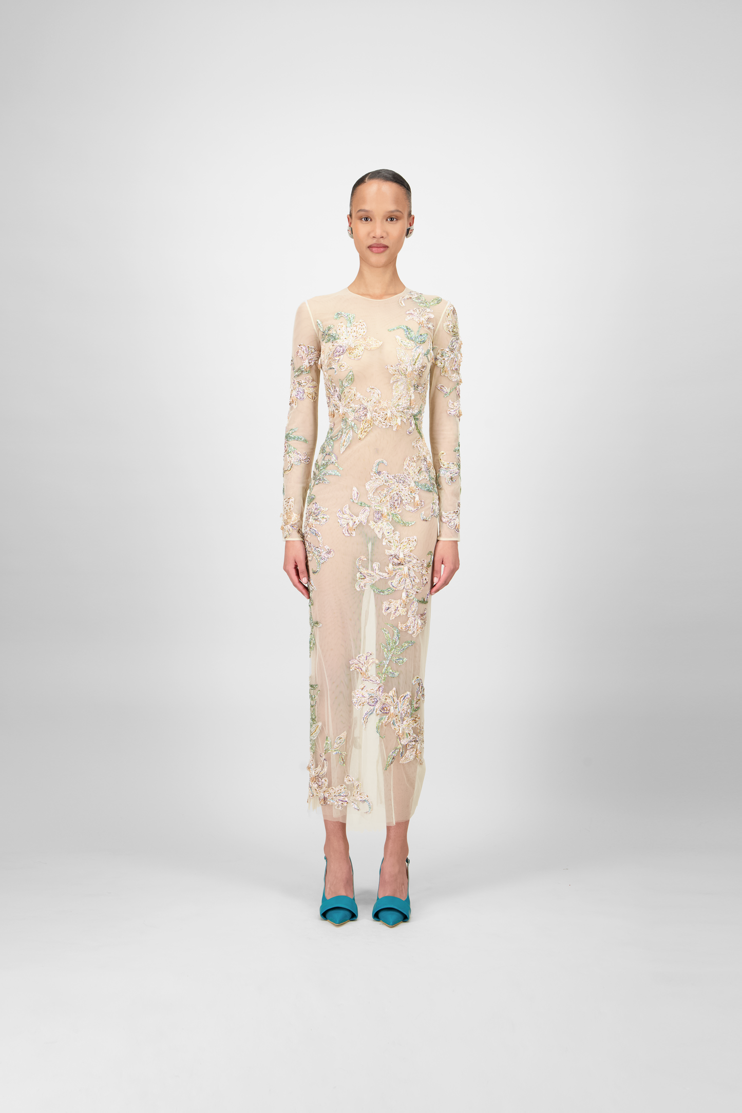 Floral Beaded Midi Dress