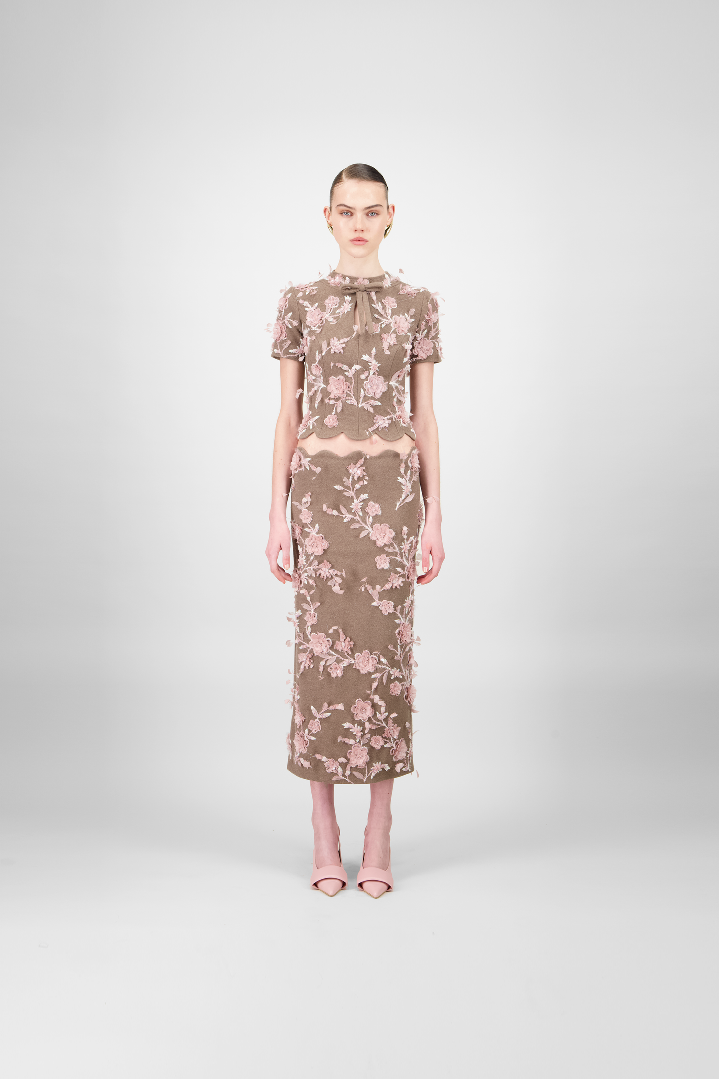 Floral Wool Midi Skirt