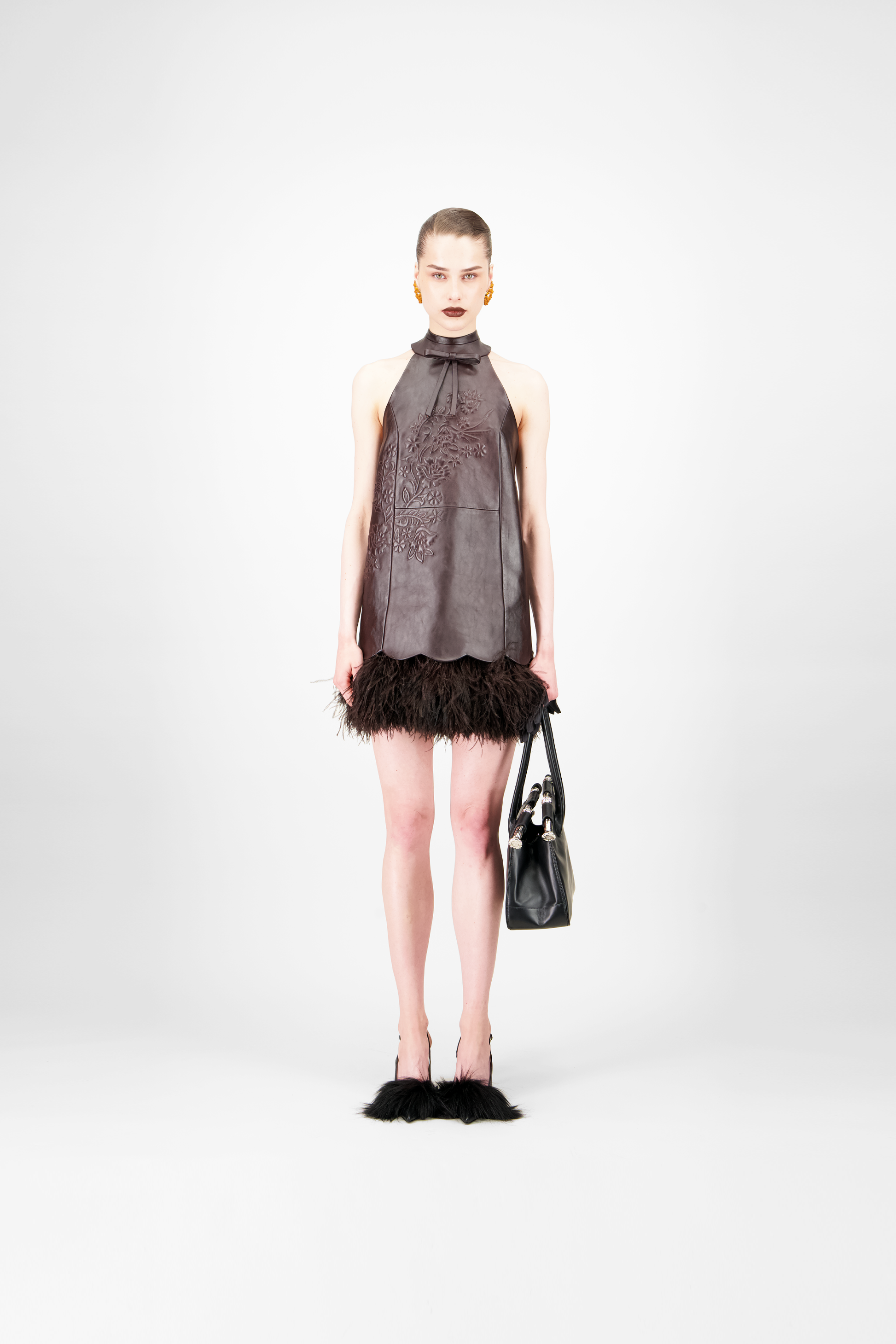 Leather Feather Mini Dress Georges Hobeika Leather Feather Mini Dress Georges Hobeika