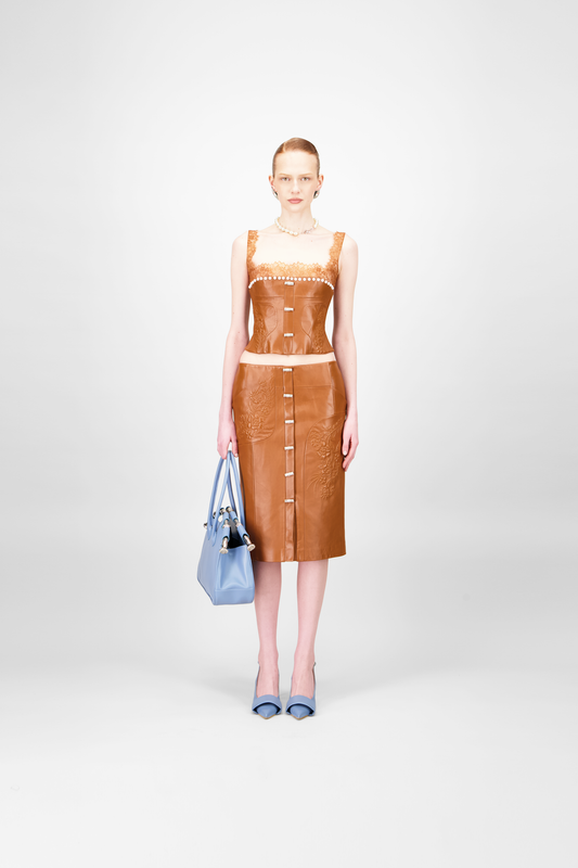 Leather Embossed Short Skirt