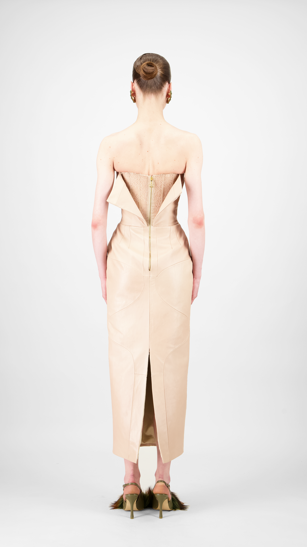 Strapless Leather Midi Dress