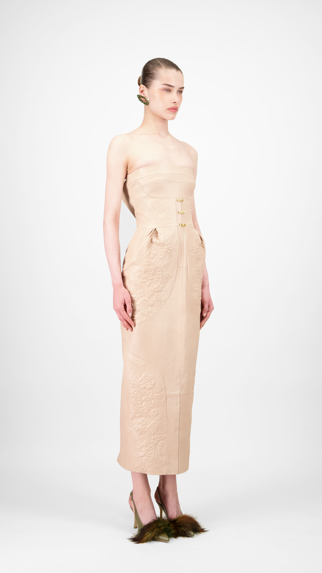 Strapless Leather Midi Dress