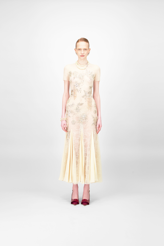 Crystallized Lace Midi Dress