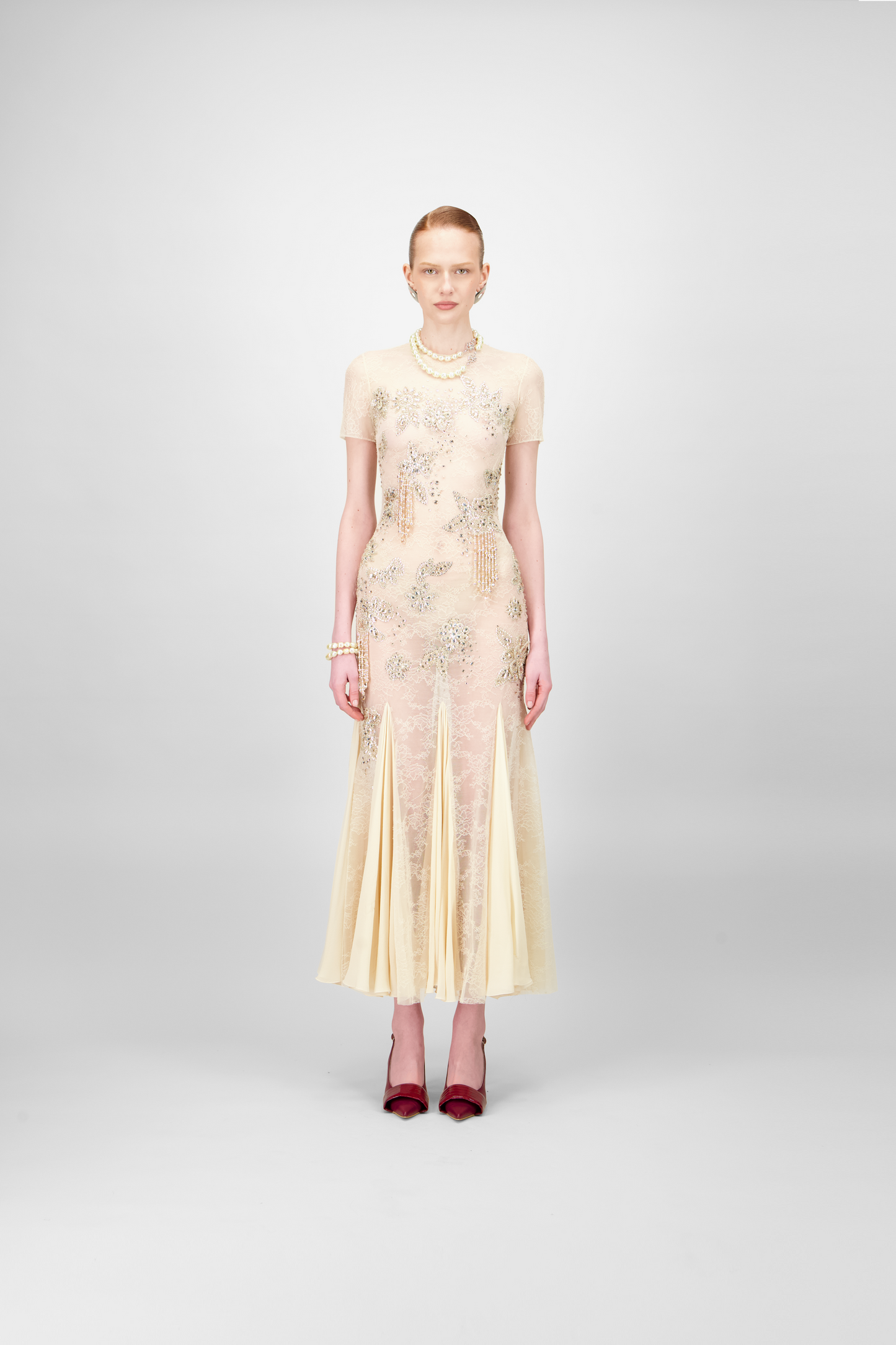 Crystallized Lace Midi Dress