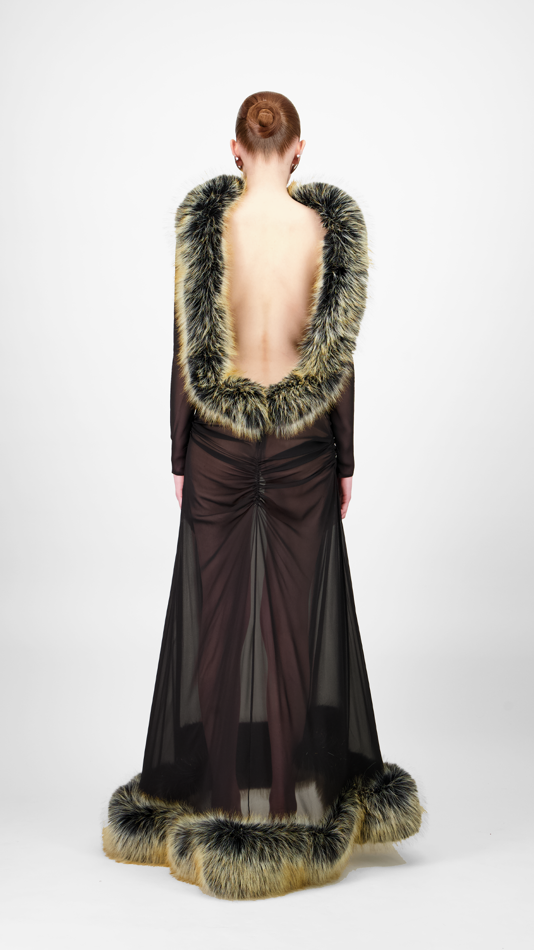 Long Sleeve Fur Midi Dress