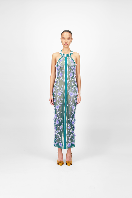 Floral Beaded Midi Dress