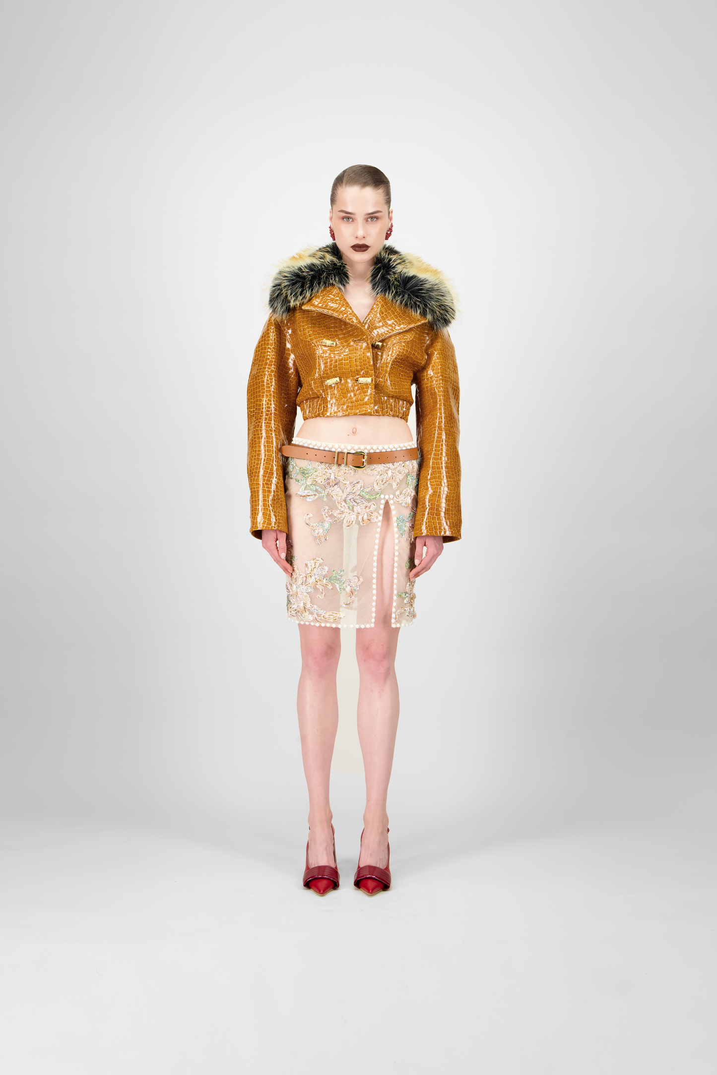 Beaded Tulle Short Skirt