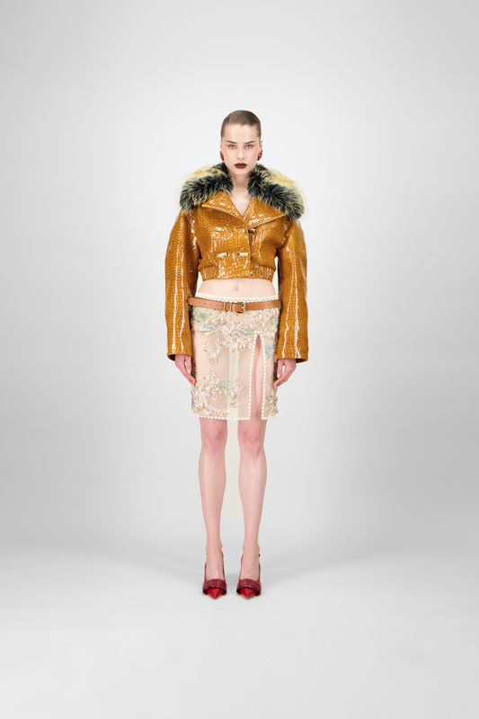 Beaded Tulle Short Skirt