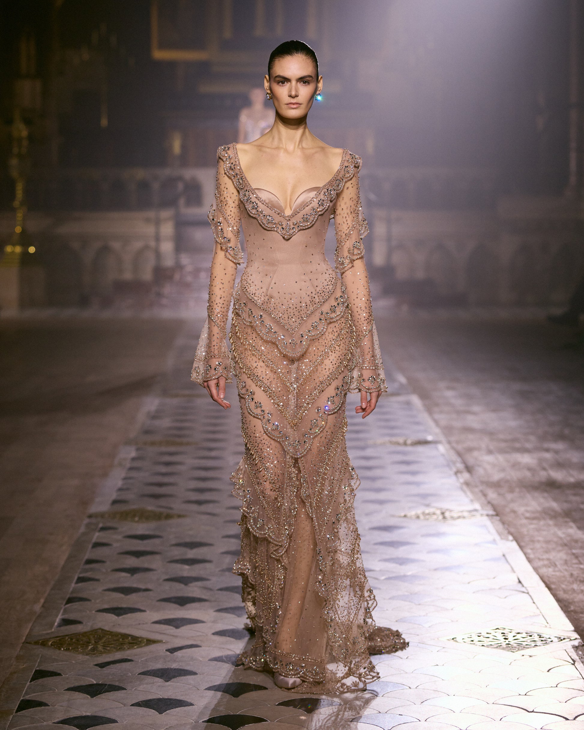 georges hobeika gold dress Georges Hobeika