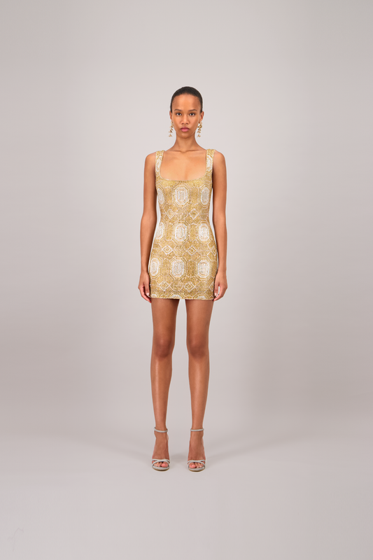 Beaded Gold Mini Dress