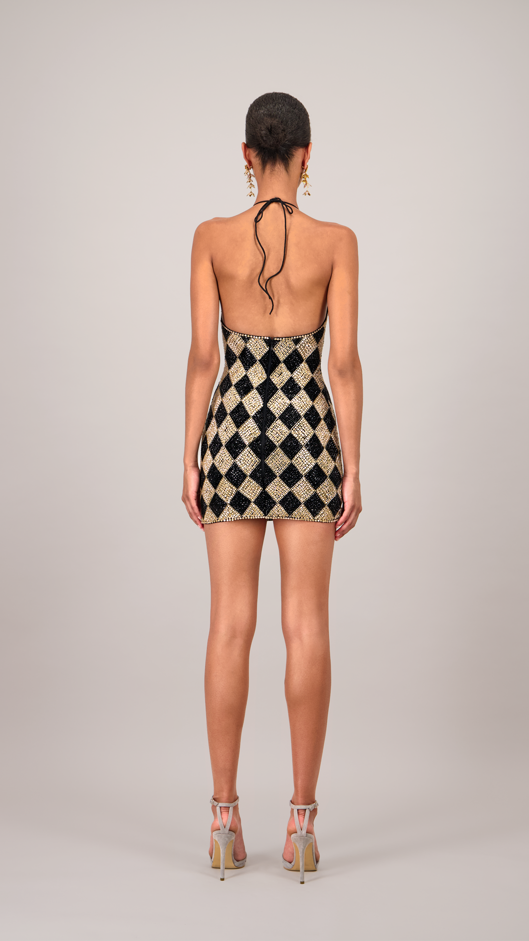 Beaded Checkered Black Mini Dress